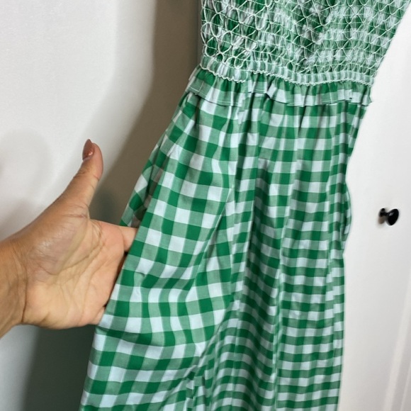 Kate spade Green & White Gingham Smocked-bodice Dress size LG - POCKETS!! - Picture 4 of 11